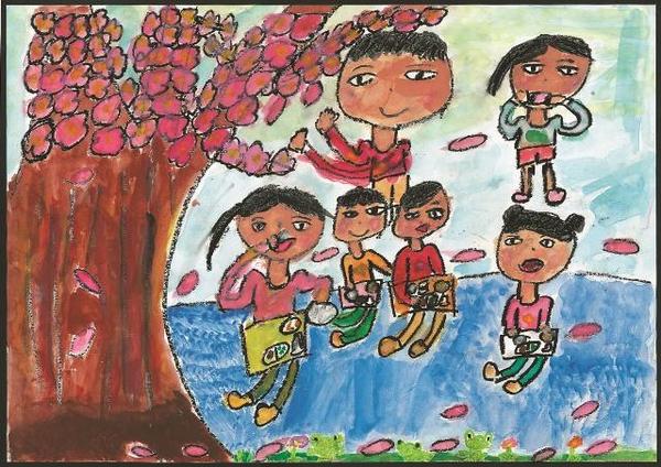 全校でお花見給食をしたよ