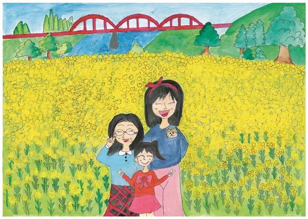 菜の花畑でも仲良し三姉妹！！